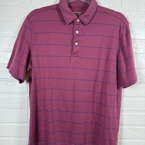 Untuckit Axios Wide Stripe Polo Mens Medium Purple Cotton Golf Shirt Performance